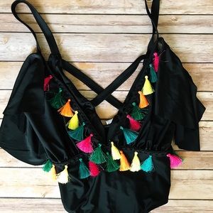 Black Fringe Boutique Swim Suit One Piece XL WOMEN